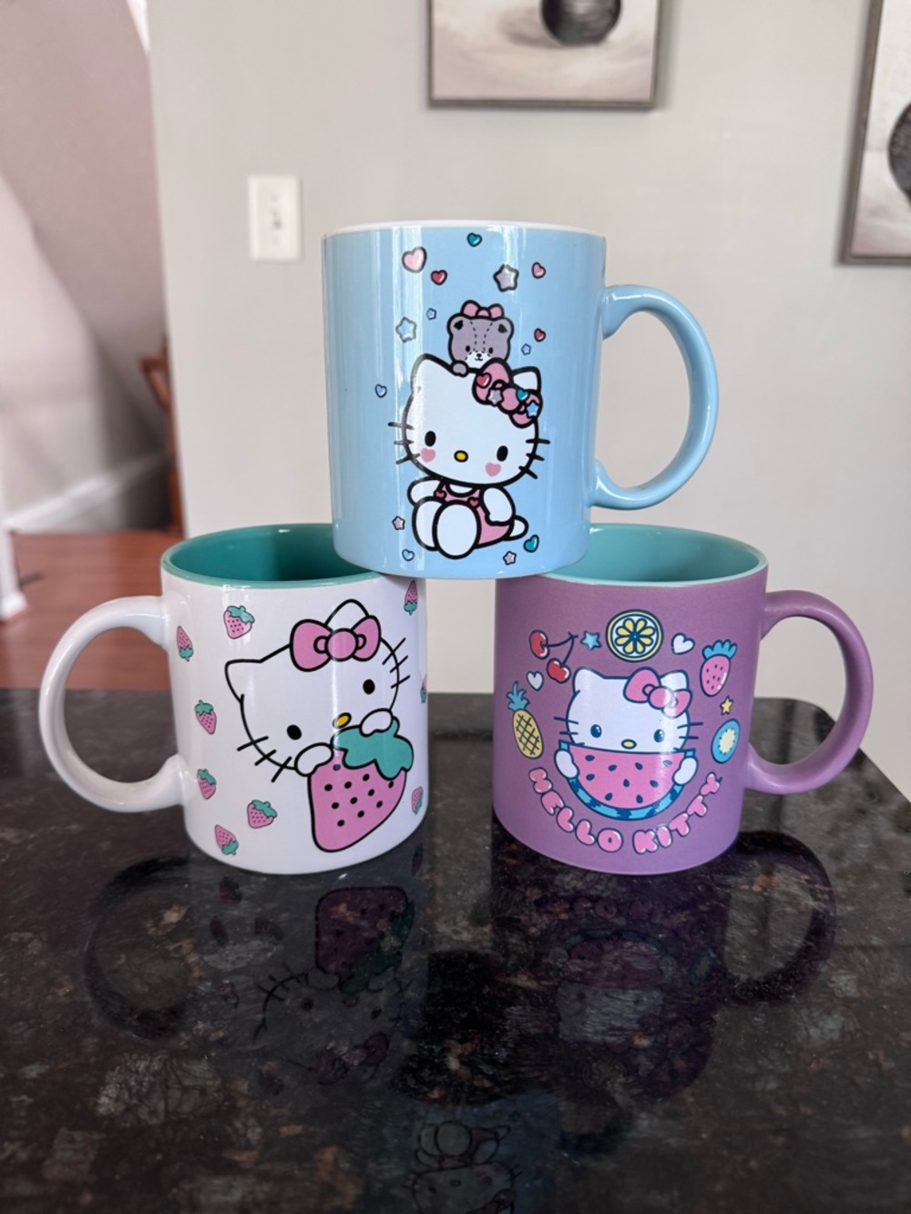 NEW Hello Kitty Pastel Mug Lot of 3 - Teddy, Strawberry, & Watermelon